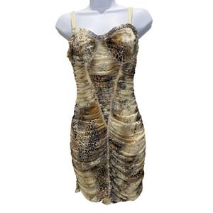 Vintage Y2K Leopard Mesh Ruched Bodycon Mini Dress S Caribbean Queen Patchwork